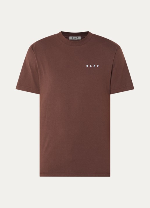OLAF T-shirt met logo- en backprint - voorkant 3 donkerbruin