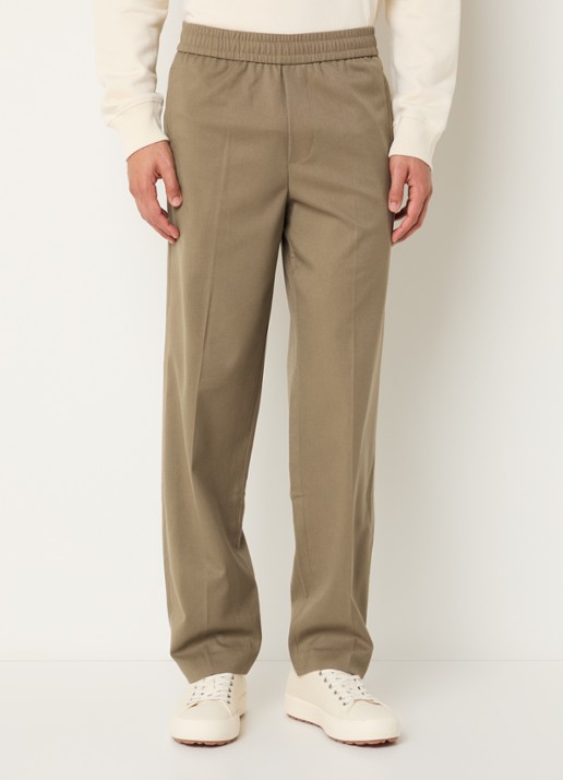 OLAF Tapered fit chino in wolblend met steekzakken - detail 4 mosgroen