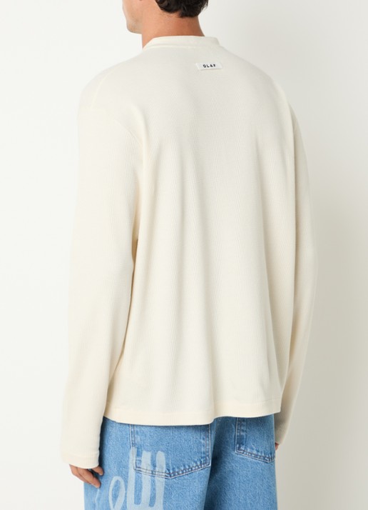 OLAF Waffle Henley long sleeve met structuur - achterkant 3 gebroken wit