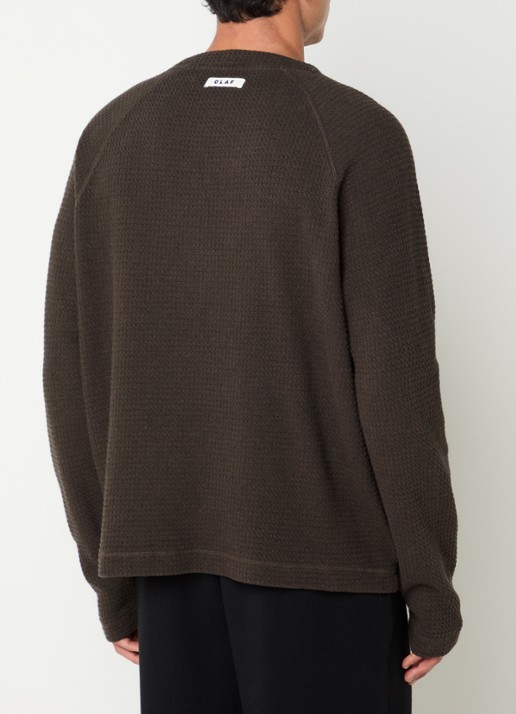 OLAF Waffle pullover met structuur - achterkant 4 donkerbruin