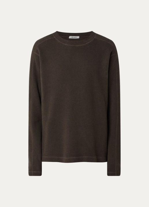 OLAF Waffle pullover met structuur - voorkant 2 donkerbruin