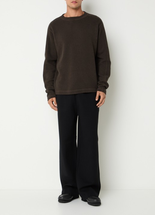 OLAF Waffle pullover met structuur - voorkant 3 donkerbruin