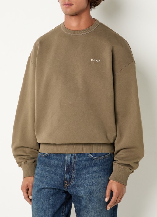 OLAF Western sweater met logo- en backborduring - achterkant 3 lichtbruin