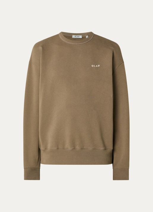 OLAF Western sweater met logo- en backborduring - voorkant lichtbruin