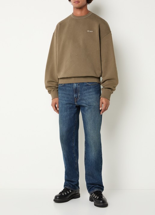 OLAF Western sweater met logo- en backborduring - voorkant 2 lichtbruin