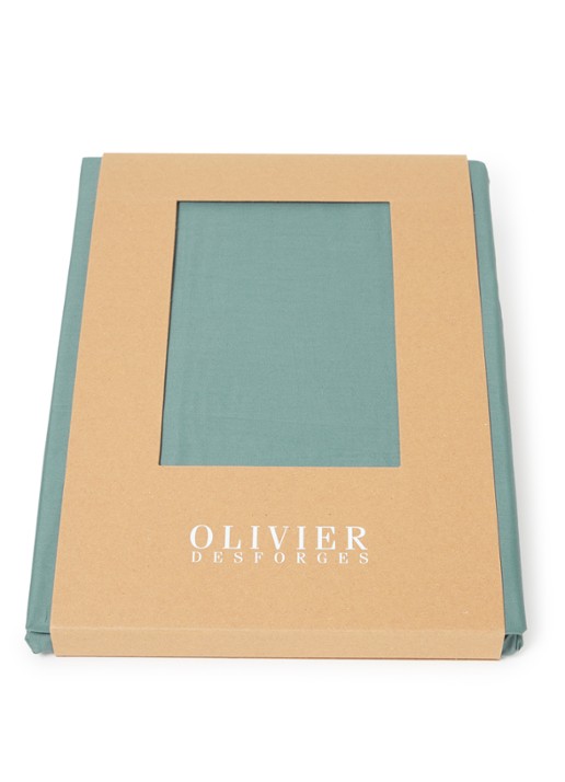Olivier Desforges Damier hoeslaken van katoensatijn 300TC, hoekhoogte 25 cm - voorkant petrol