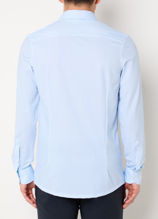 Olymp Level 5 slim fit overhemd van jersey met streepprint - achterkant lichtblauw
