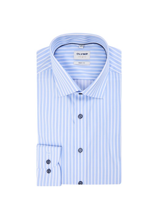 Olymp Level 5 slim fit strijkvrij overhemd met streepprint - voorkant 4 lichtblauw