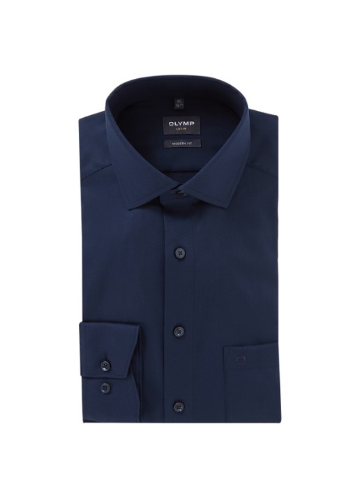 Olymp Luxor modern fit overhemd met borstzak - voorkant 4 donkerblauw