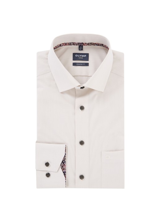 Olymp Luxor modern fit overhemd met borstzak - voorkant 2 creme