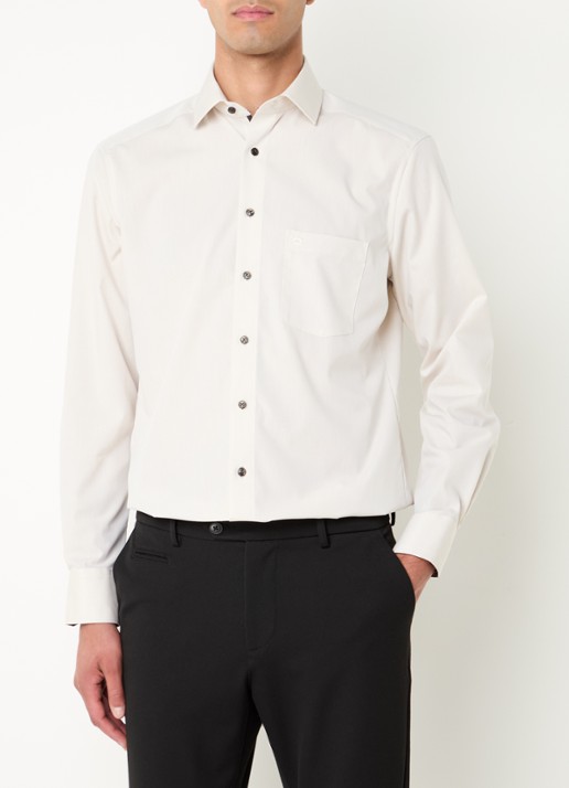 Olymp Luxor modern fit overhemd met borstzak - detail 4 creme