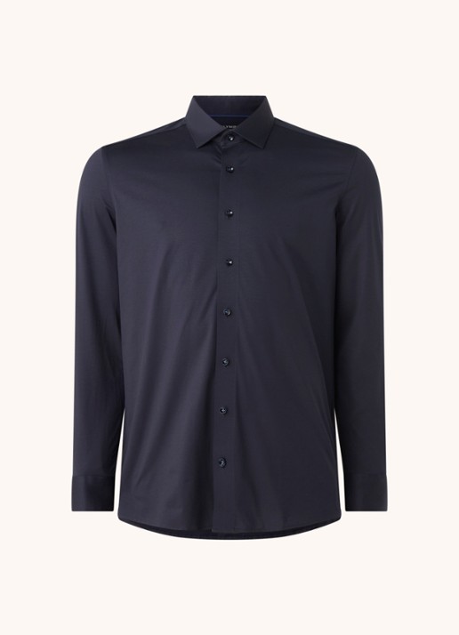 Olymp Luxor modern fit overhemd van jersey   - detail 2 blauw