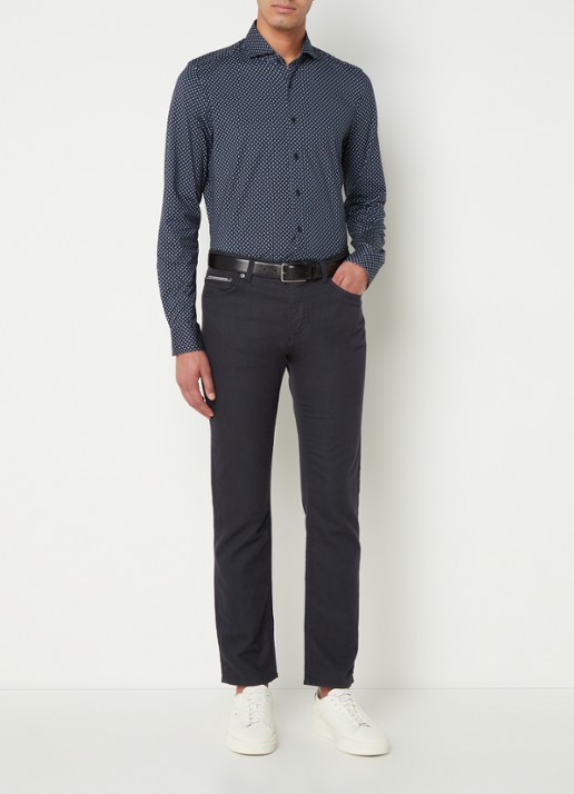 Olymp Luxor modern fit overhemd van jersey   - voorkant middenblauw