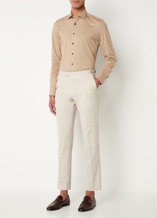 Olymp Luxor modern fit overhemd van jersey   - voorkant 3 zand