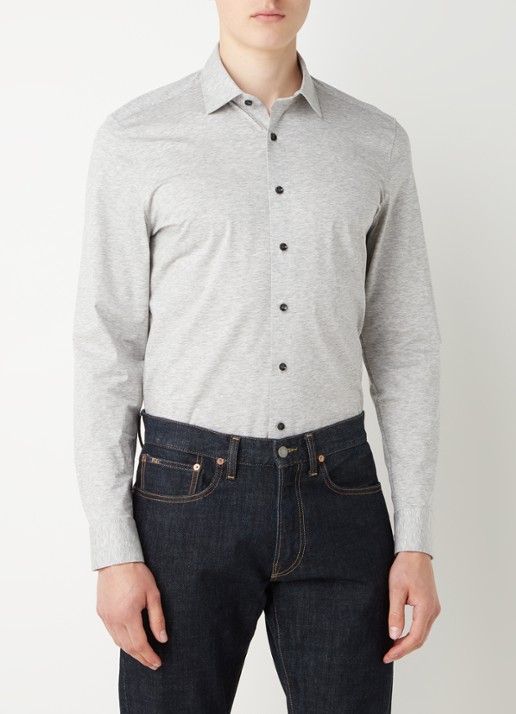 Olymp Luxor modern fit overhemd van jersey   - detail 4 grijs