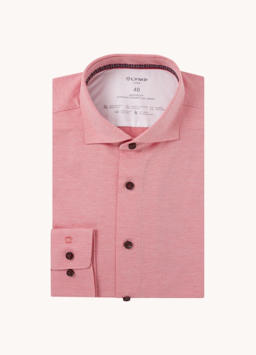 Olymp Luxor modern fit overhemd van jersey   - voorkant 4 zalmroze