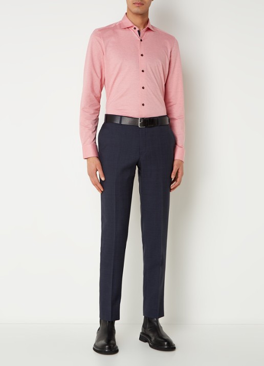 Olymp Luxor modern fit overhemd van jersey   - voorkant 5 zalmroze