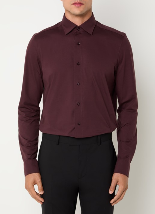 Olymp Luxor modern fit overhemd van jersey   - detail 3 steenrood