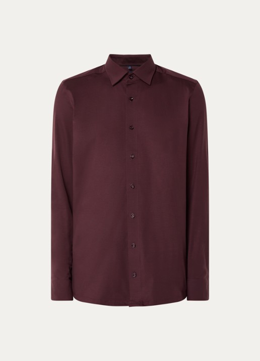 Olymp Luxor modern fit overhemd van jersey   - voorkant steenrood