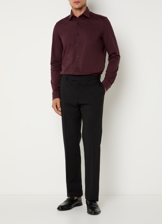 Olymp Luxor modern fit overhemd van jersey   - voorkant 2 steenrood