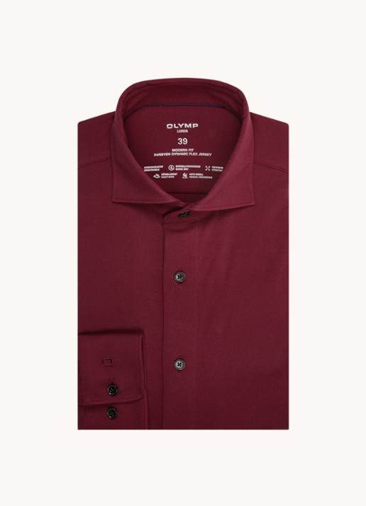 Olymp Luxor modern fit overhemd van jersey   - voorkant 2 bordeauxrood