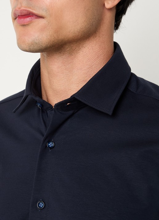 Olymp Luxor modern fit overhemd van jersey   - detail 8 donkerblauw