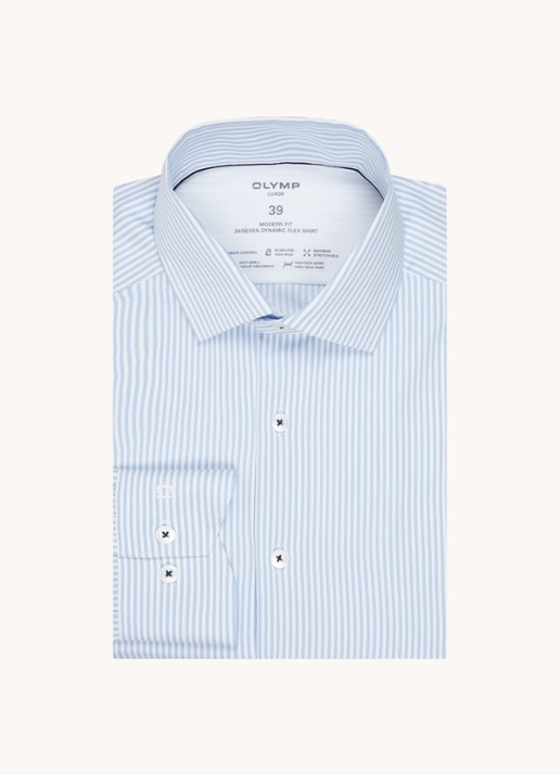 Olymp Luxor modern fit overhemd van jersey   - voorkant 4 indigo