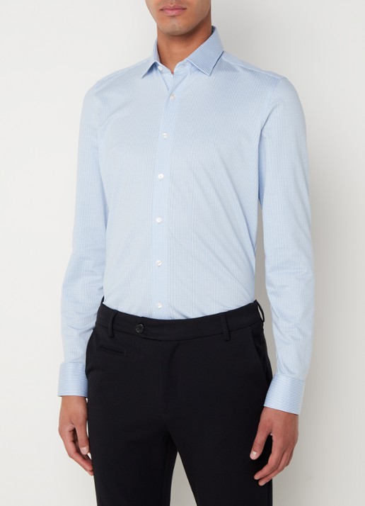 Olymp Luxor modern fit overhemd van jersey   - detail royalblauw
