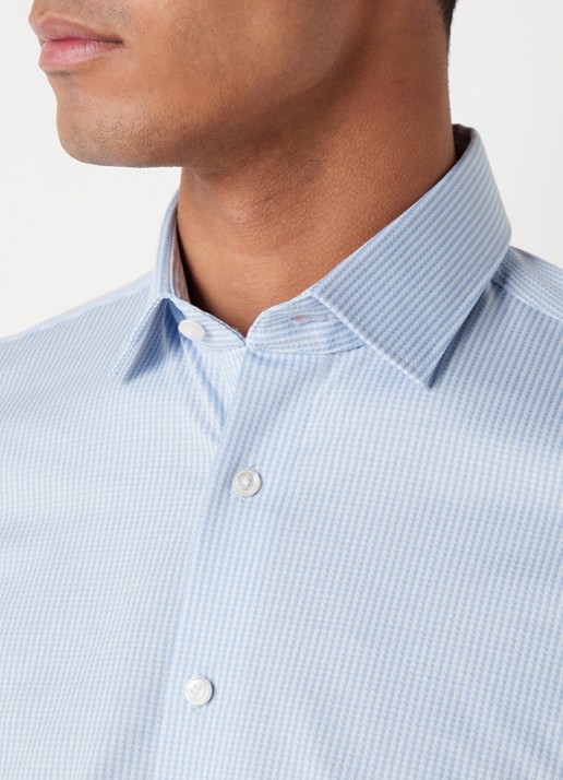 Olymp Luxor modern fit overhemd van jersey   - detail 2 royalblauw