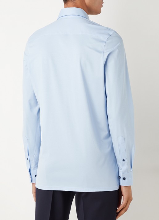 Olymp Luxor modern fit overhemd van jersey   - achterkant 5 lichtblauw