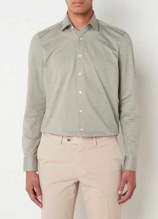 Olymp Luxor modern fit overhemd van jersey   - detail 4 mosgroen