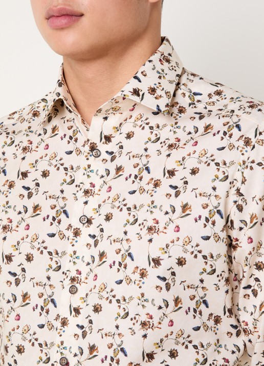 Olymp Luxor regular fit overhemd met bloemenprint - detail 2 naturel