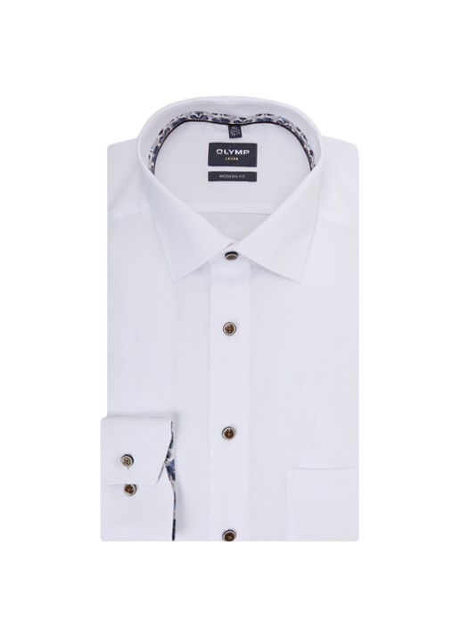 Olymp Luxor regular fit overhemd met microdessin - voorkant 2 wit