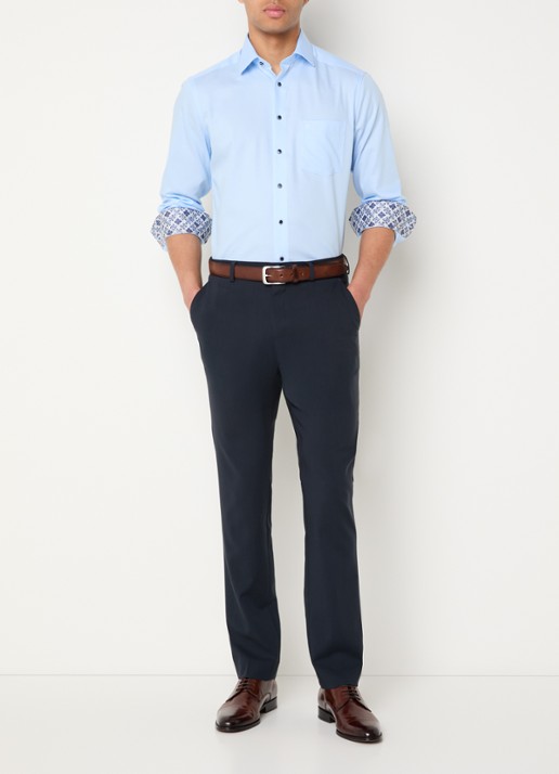 Olymp Luxor regular fit overhemd met microdessin - voorkant 3 blauwgrijs