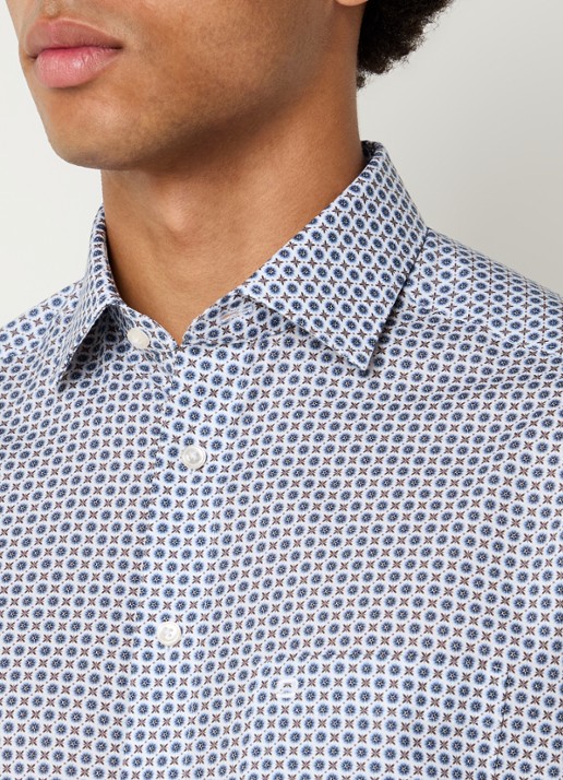 Olymp Luxor regular fit overhemd met print - detail 4 donkerblauw