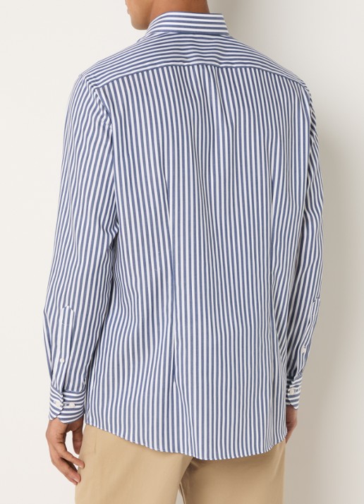 Olymp Luxor regular fit overhemd met streepprint - achterkant 4 donkerblauw