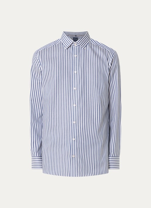 Olymp Luxor regular fit overhemd met streepprint - voorkant donkerblauw