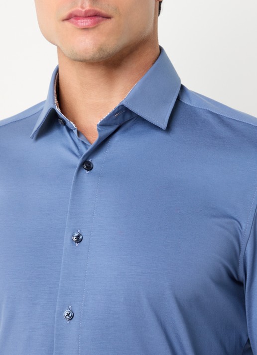 Olymp Luxor regular fit overhemd met stretch - detail 4 staalblauw