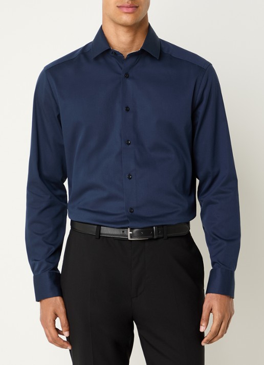 Olymp Luxor regular fit overhemd van katoen - detail donkerblauw