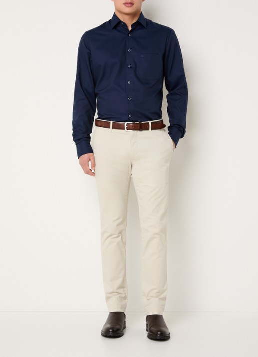Olymp Luxor regular fit strijkvrij overhemd met microdessin - voorkant 2 donkerblauw