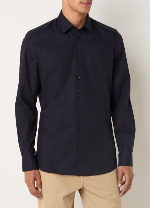 Olymp Regular fit overhemd met microdessin - detail 3 donkerblauw