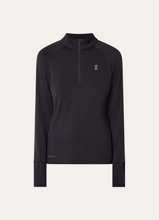 On Climate pullover met halve rits en logo - voorkant 2 zwart