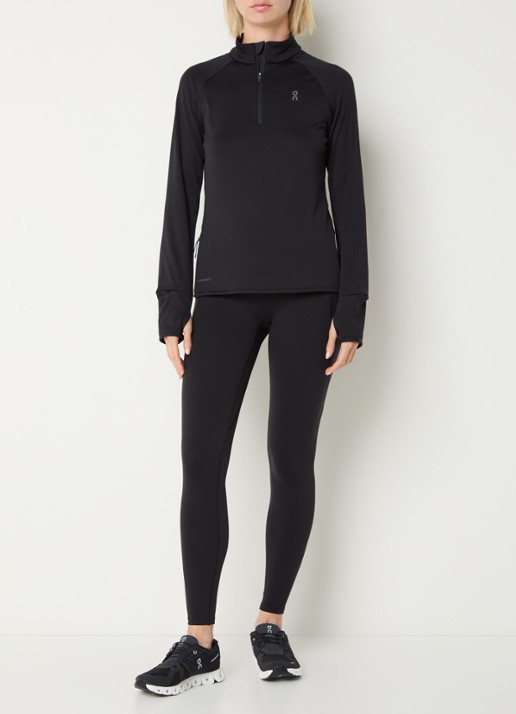 On Climate pullover met halve rits en logo - voorkant 3 zwart
