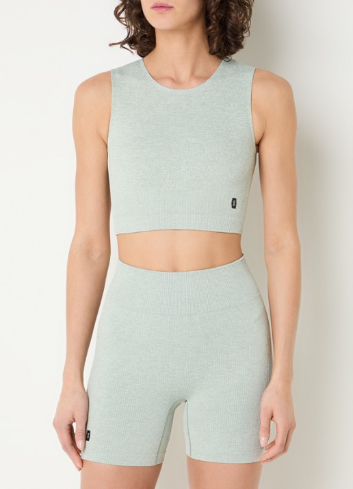 On Studio fijngebreide crop top met logo - detail 4 gebroken wit