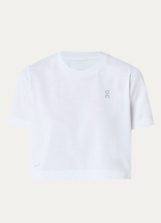 On Train cropped trainings T-shirt met logo- en backprint - voorkant wit