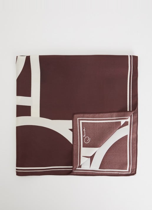 OPUS Aditha sjaal met print 60 x 60 cm - voorkant bordeauxrood