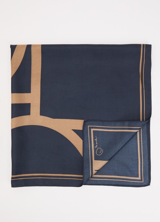 OPUS Aditha sjaal met print 60 x 60 cm - voorkant 3 donkerblauw