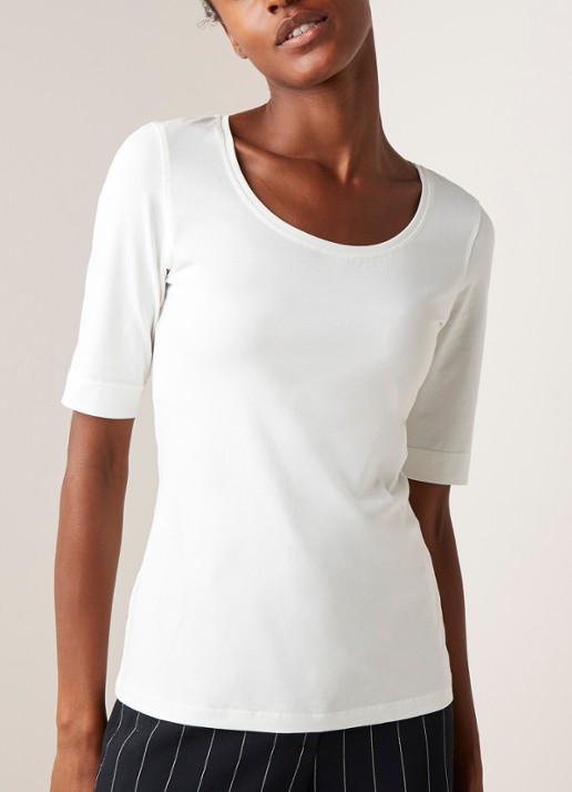 OPUS Daily basic T-shirt van katoen met ronde hals - detail ivoor