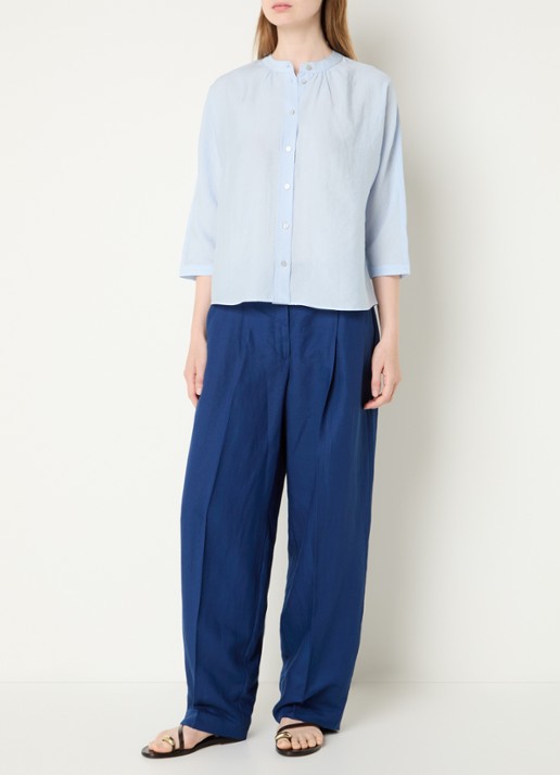 OPUS Fabell blouse met ronde hals - voorkant 3 lichtblauw