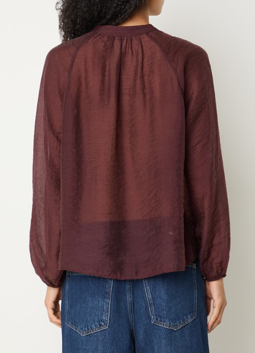 OPUS Fabrielle semi-transparante blouse met ballonmouw - achterkant 4 kersenrood